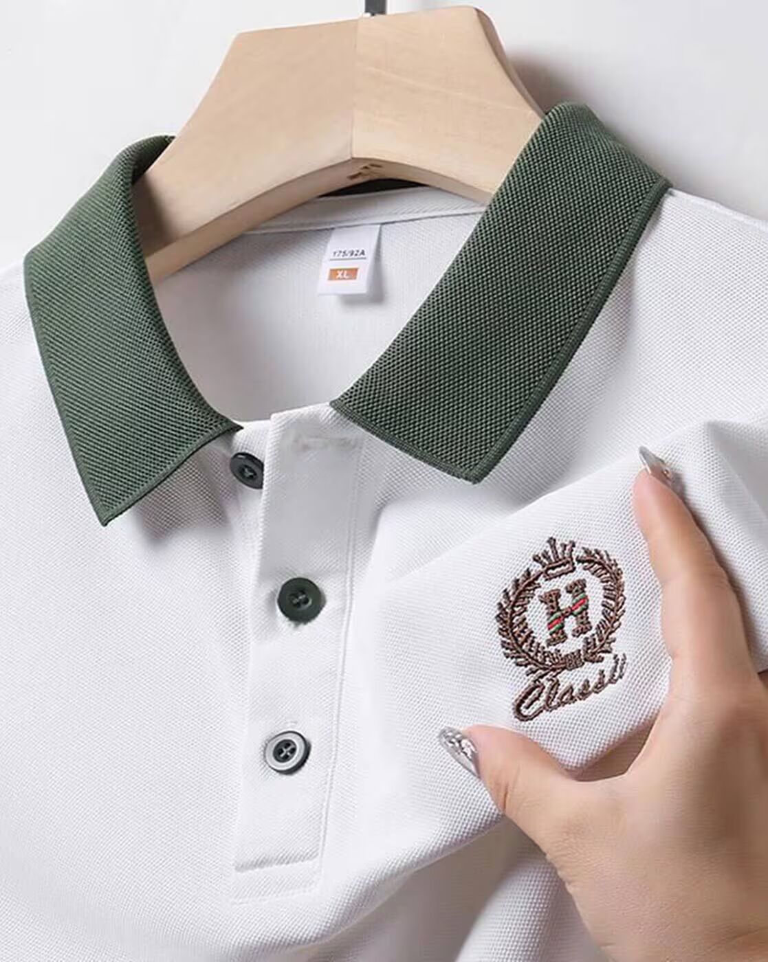 Men’s Polo T Shirt with Contrast Green Collar and Sleeve Trim - XPTST