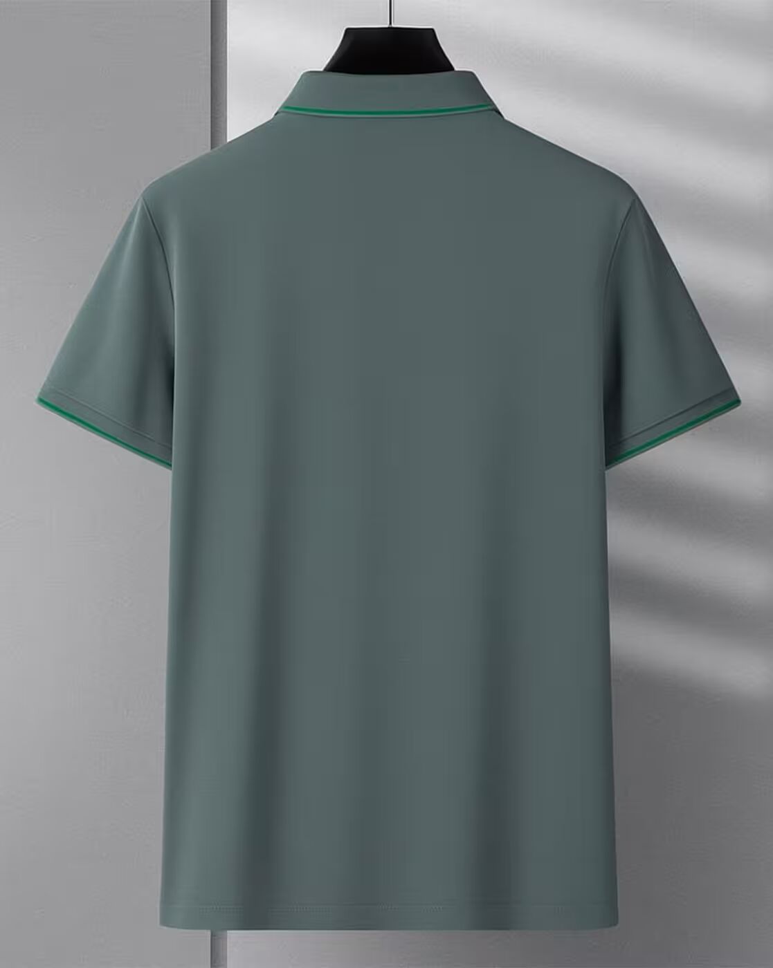 Men’s Polo T Shirt with Green Trim and Embroidered Polo Player Logo - XPTST