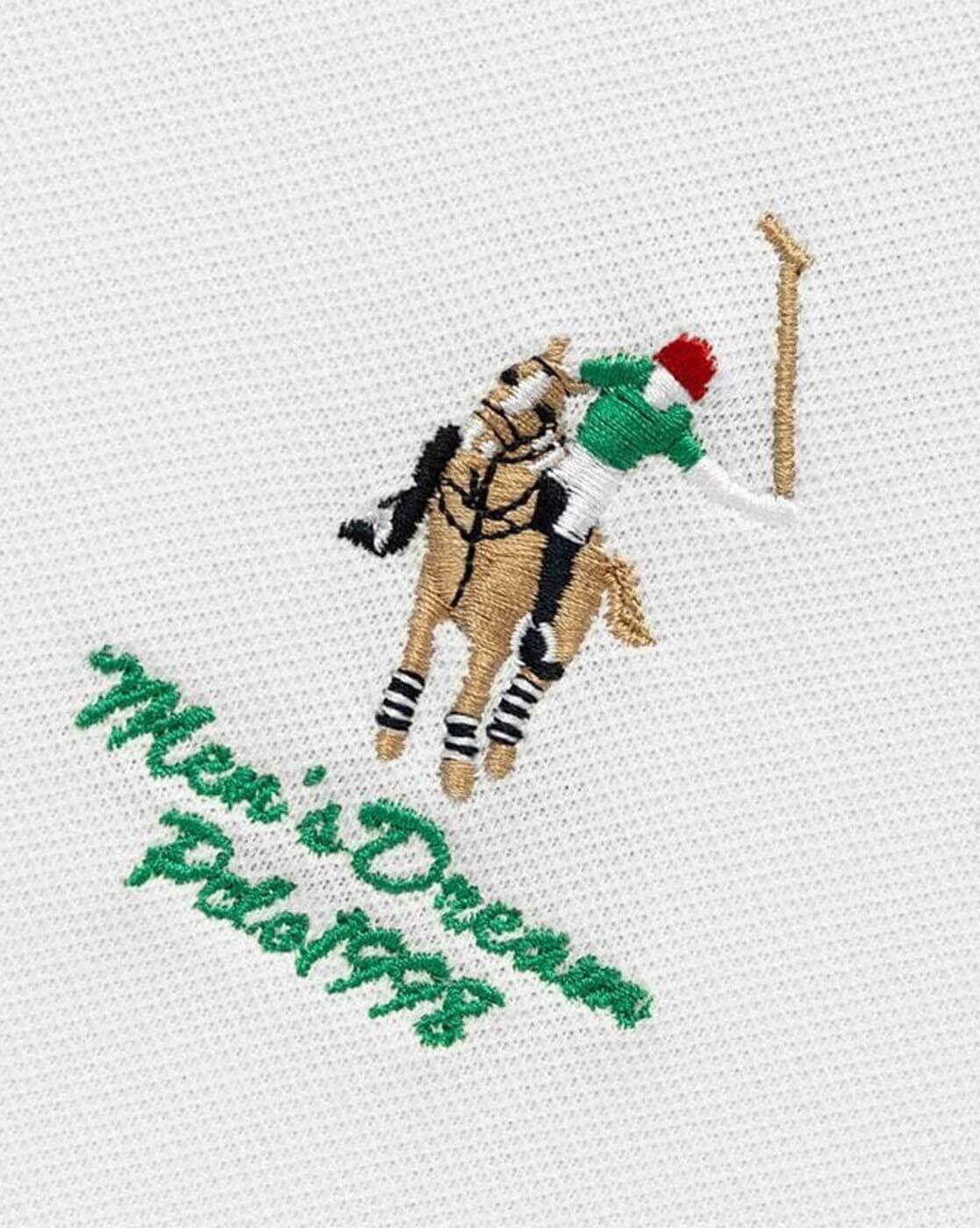 Men’s Polo T Shirt with Green Trim and Embroidered Polo Player Logo - XPTST