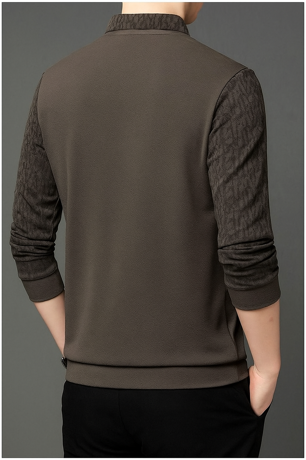 Men’s Elegant V-Neck Knit Sweater with Patterned Polo Collar - XPSWT