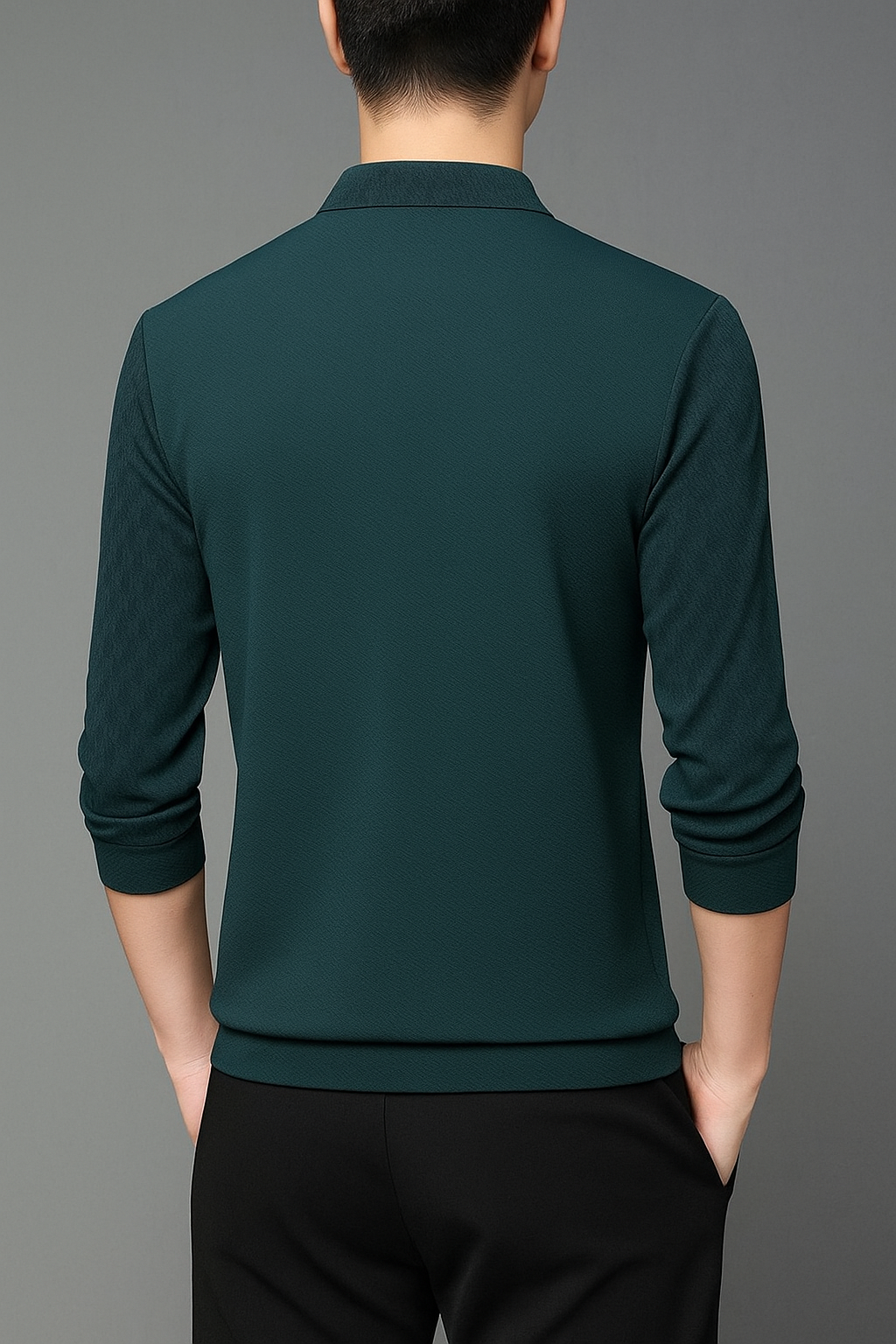 Men’s Elegant V-Neck Knit Sweater with Patterned Polo Collar - XPSWT
