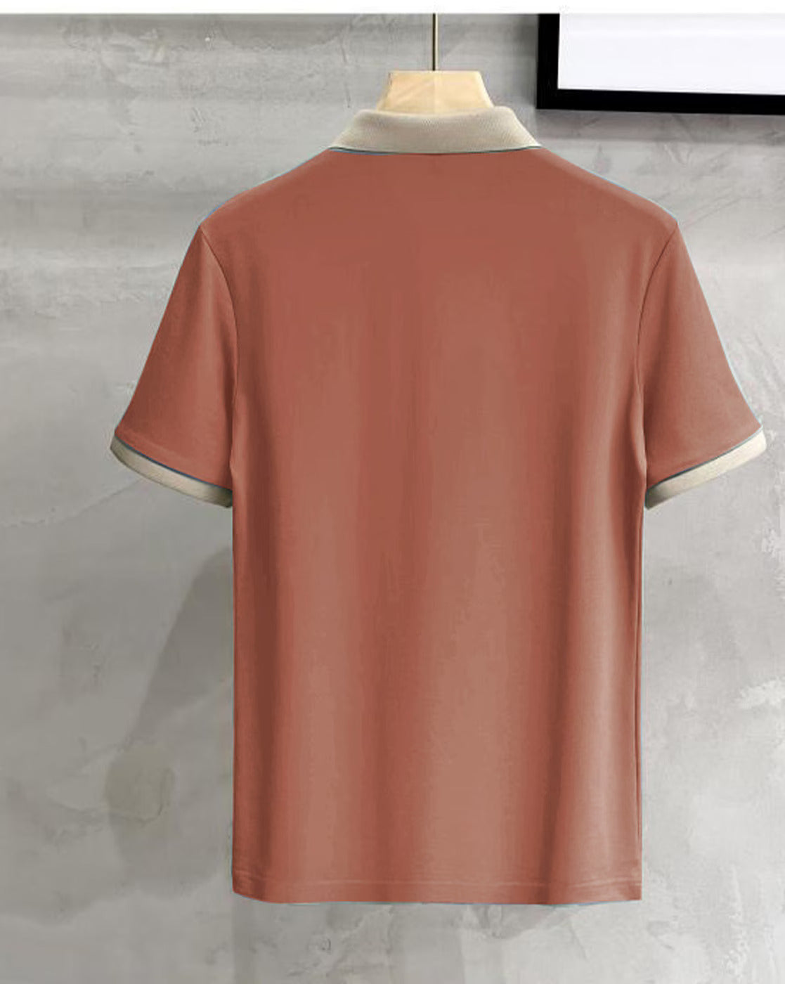 Men’s Polo T Shirt with Contrast Beige Collar and Cuff Trim - XPTST