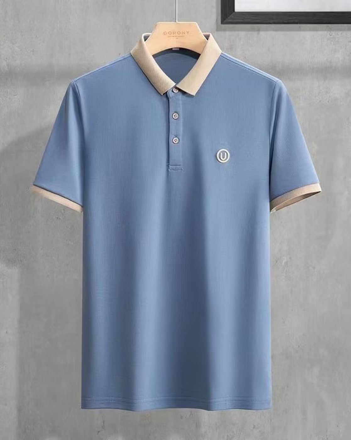 Men’s Polo T Shirt with Contrast Beige Collar and Cuff Trim - XPTST