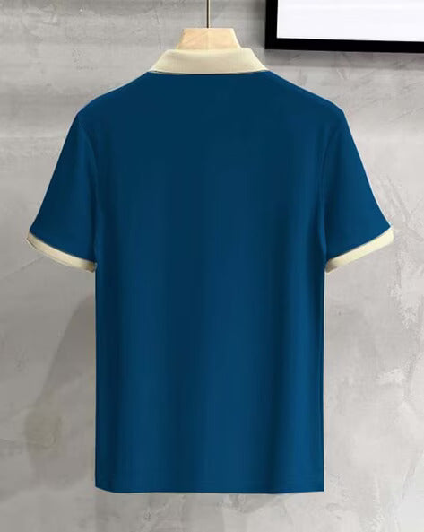 Men’s Polo T Shirt with Contrast Beige Collar and Cuff Trim - XPTST