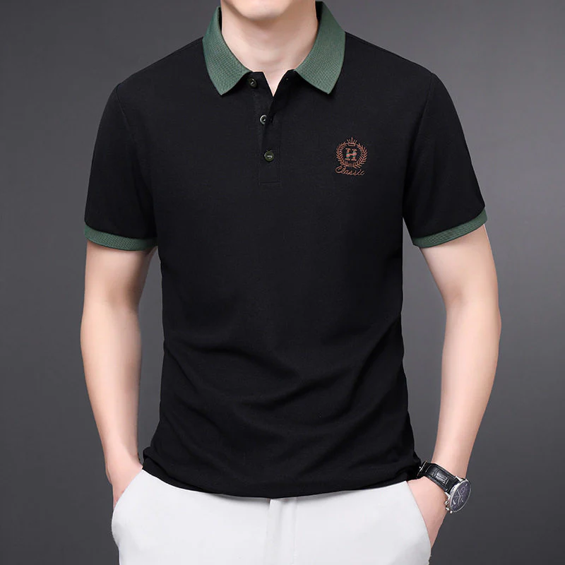 Men’s Polo T Shirt with Contrast Green Collar and Sleeve Trim - XPTST