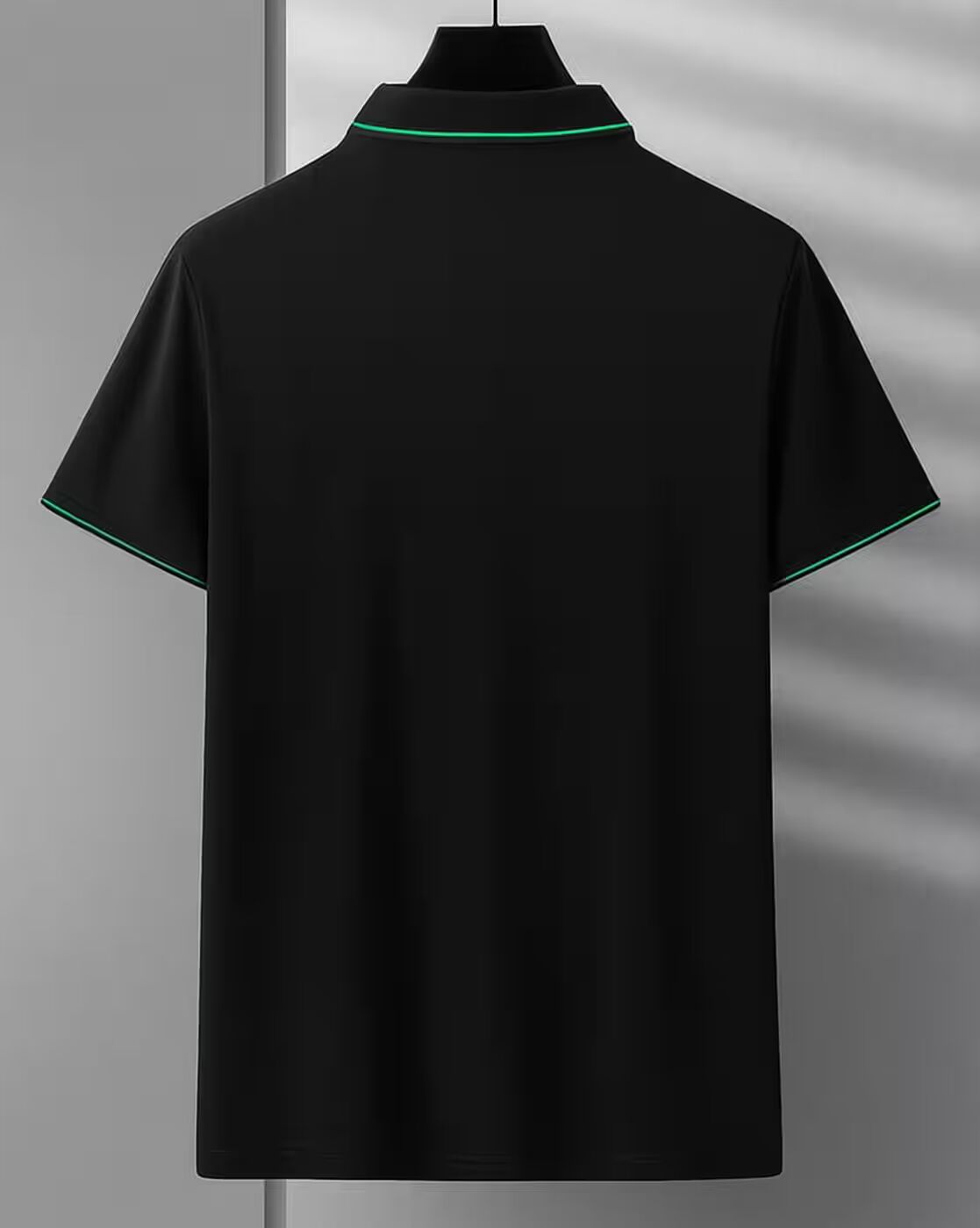 Men’s Polo T Shirt with Green Trim and Embroidered Polo Player Logo - XPTST