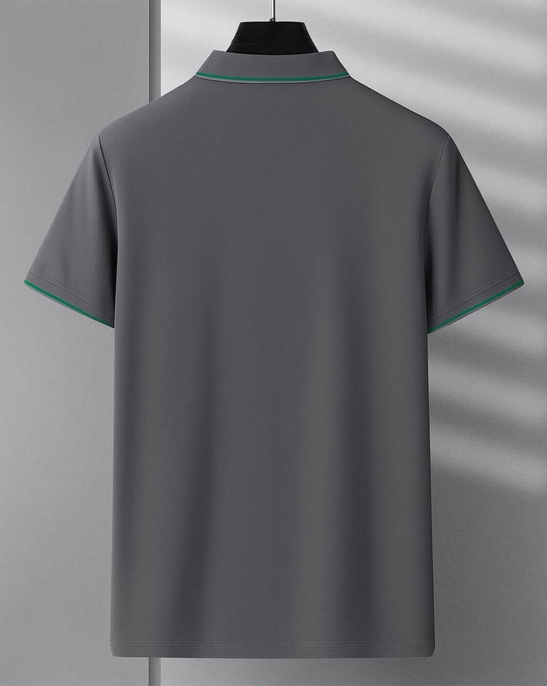 Men’s Polo T Shirt with Green Trim and Embroidered Polo Player Logo - XPTST