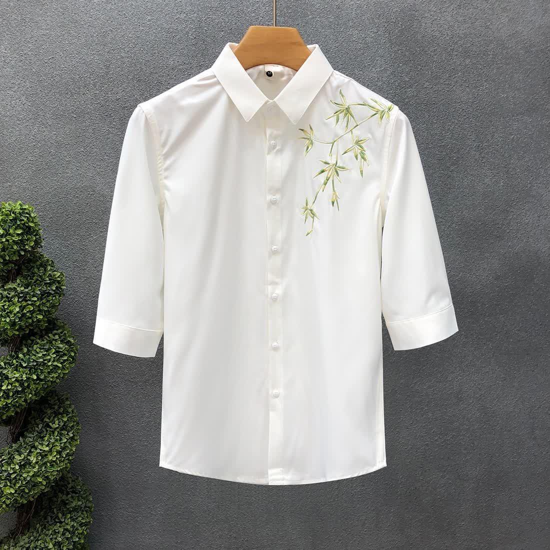 Bamboo Leaf Embroidery Shirt