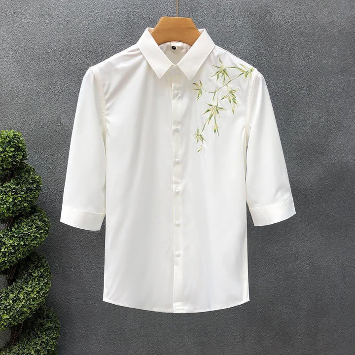 Bamboo Leaf Embroidery Shirt