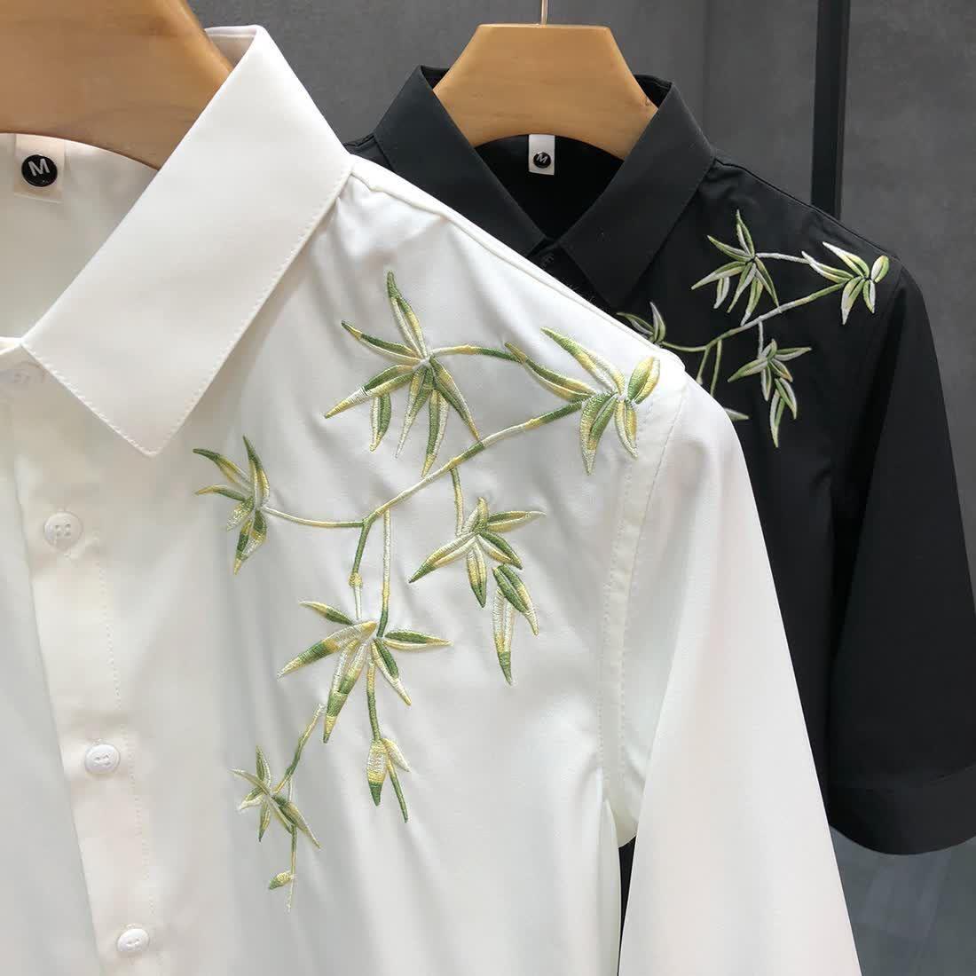 Bamboo Leaf Embroidery Shirt