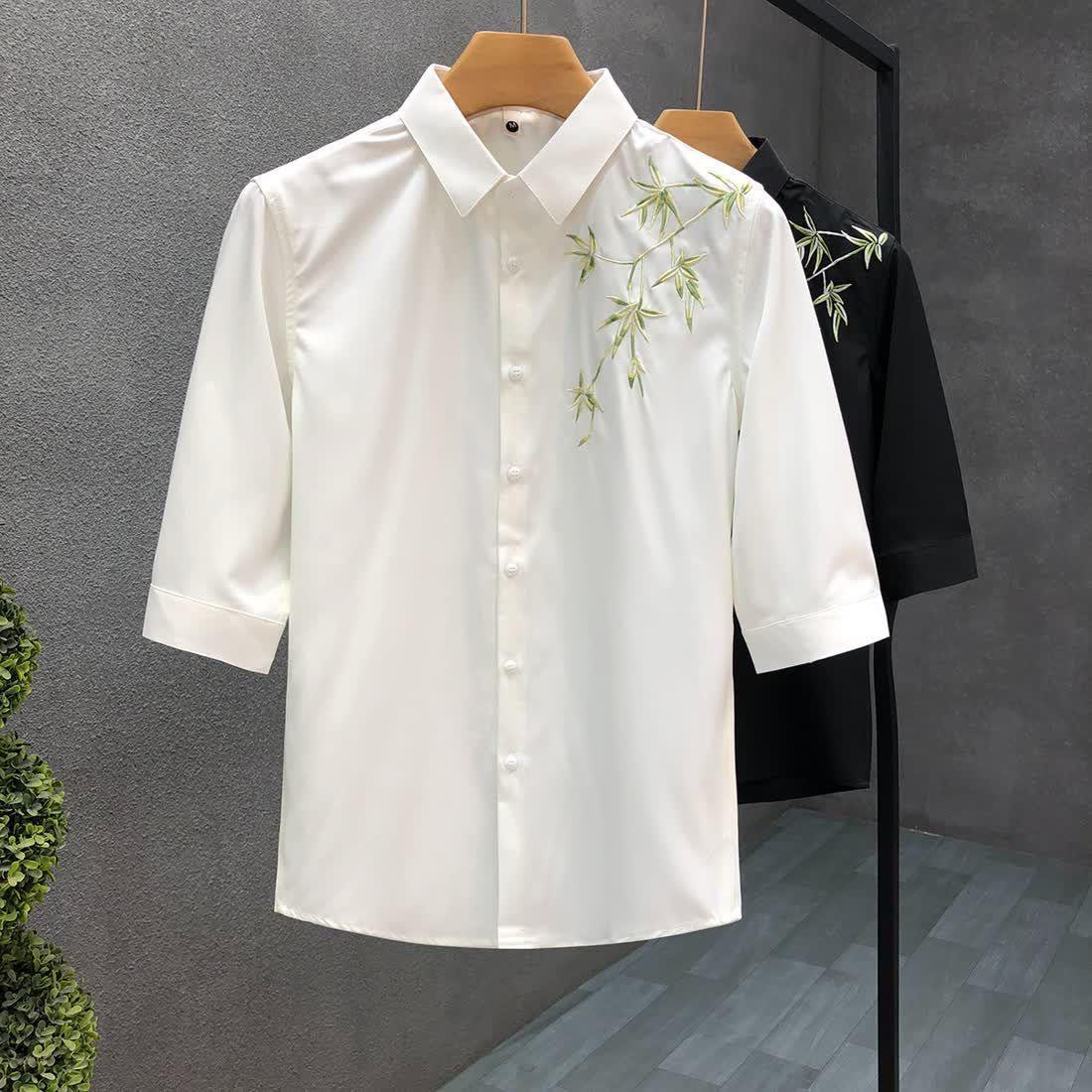 Bamboo Leaf Embroidery Shirt