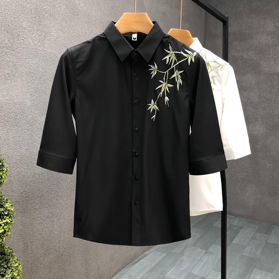 Bamboo Leaf Embroidery Shirt