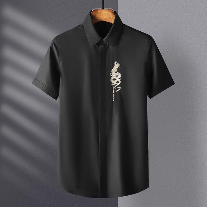 Oriental Gold Dragon Embroidered Shirt