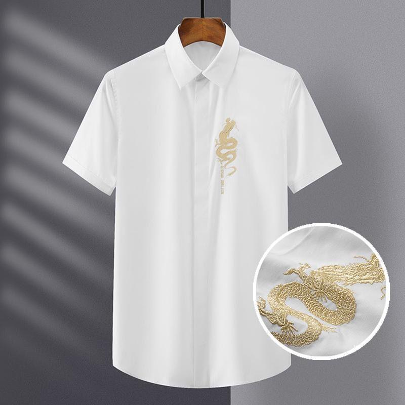 Oriental Gold Dragon Embroidered Shirt - XPST